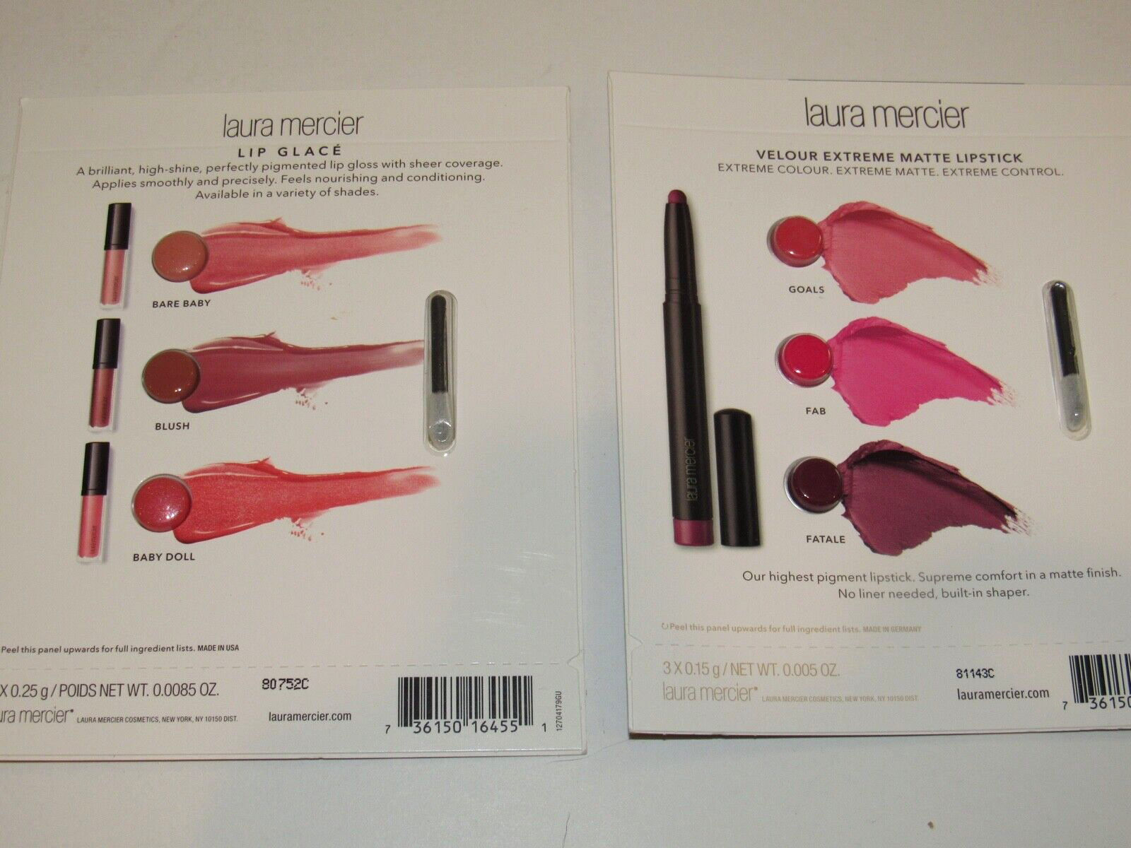 5 Laura Mercier Lip Glace & Lipstick Goals Fab Fatale Bare Baby Blush Baby Doll