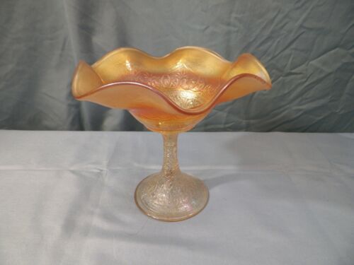 Vintage Northwood Marigold Carnival Glass Hearts & Flowers Compote Candy Dish #2