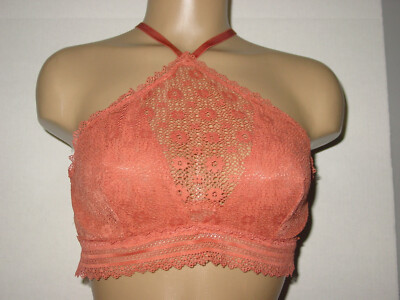 Victoria's Secret Rust Burnt Orange Lace Bra Bralette High Neck Racerback-L