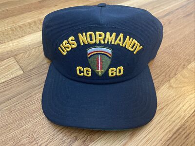 Vintage USS Normandy CG 60 Naval SnapBack Hat Navy Blue Adjustable Strap Cap-10