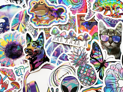 10-100 Cool Holographic & Reflective Sticker Pack Rainbow Light Lot For Laptops