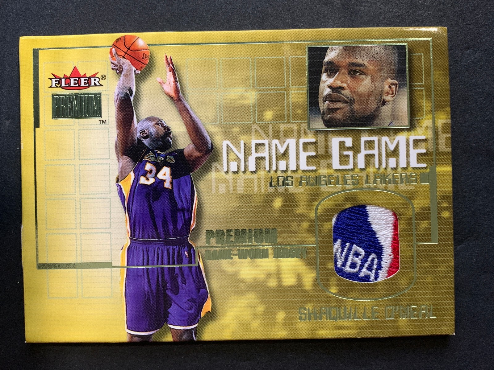 2000 Fleer Premium Name Game Prime Shaquille O'Neal /50 Game Worn Jersey Patch