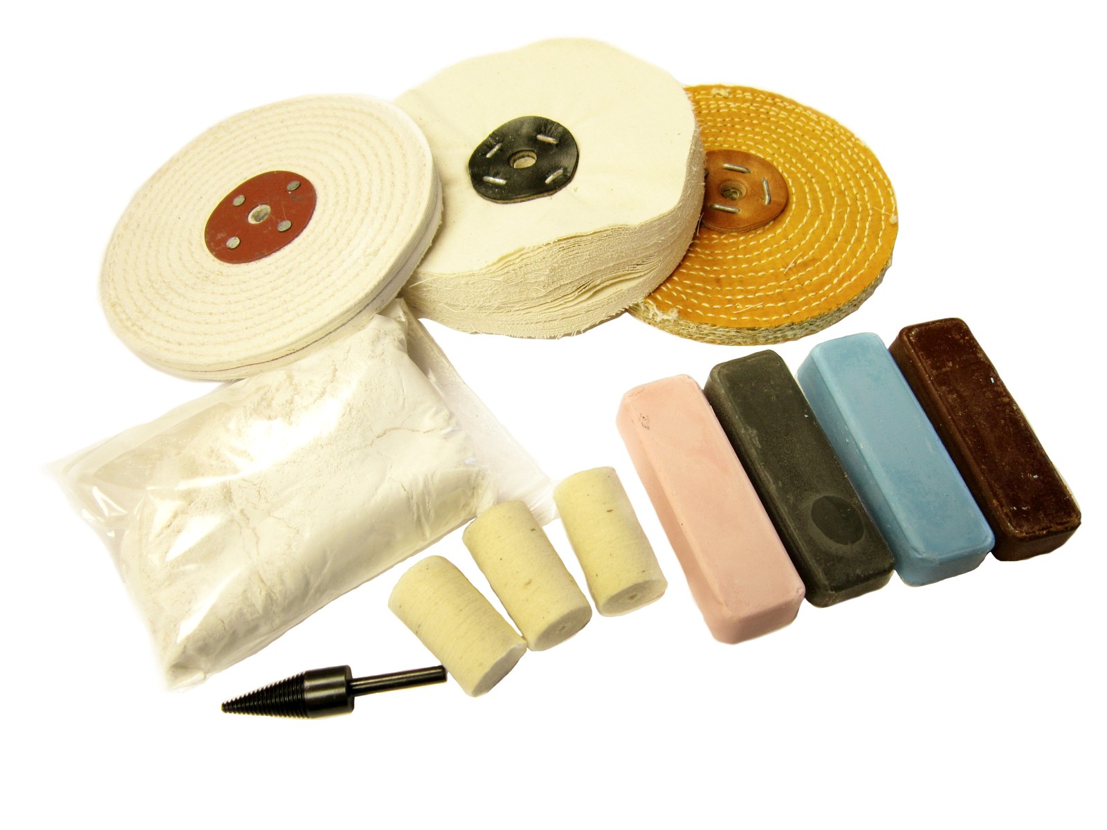 METAL POLISHING KIT FOR ALL METALS 6" MOPS (37) mops and compound