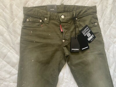 Dsquared2 Jeans Slim Size 46 Green Paint Details 50 Genuine