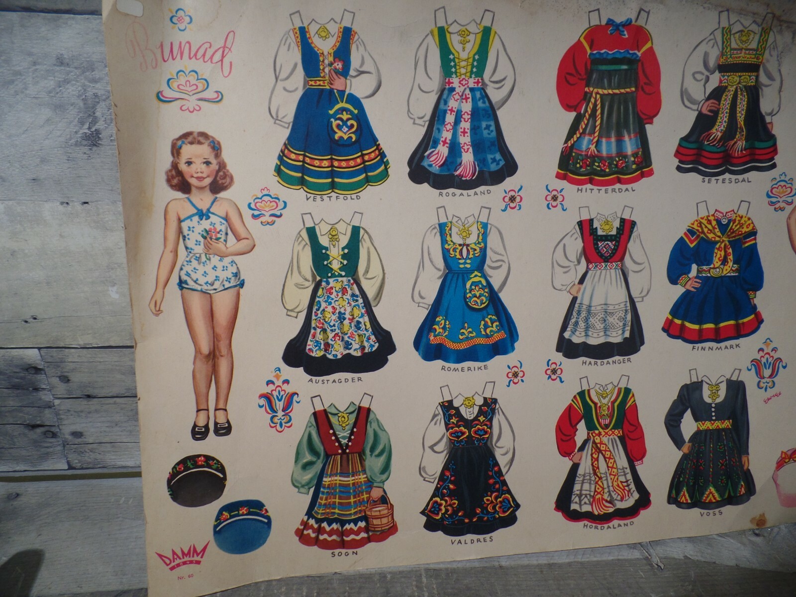 2 BUNAD DAMM PAPER DOLLS NORWEGIAN NORWAY #60 61 sheet