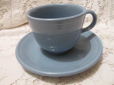 One Homer Laughlin Fiesta Ware Blue O-Handled Coffee Cup and Saucer Set