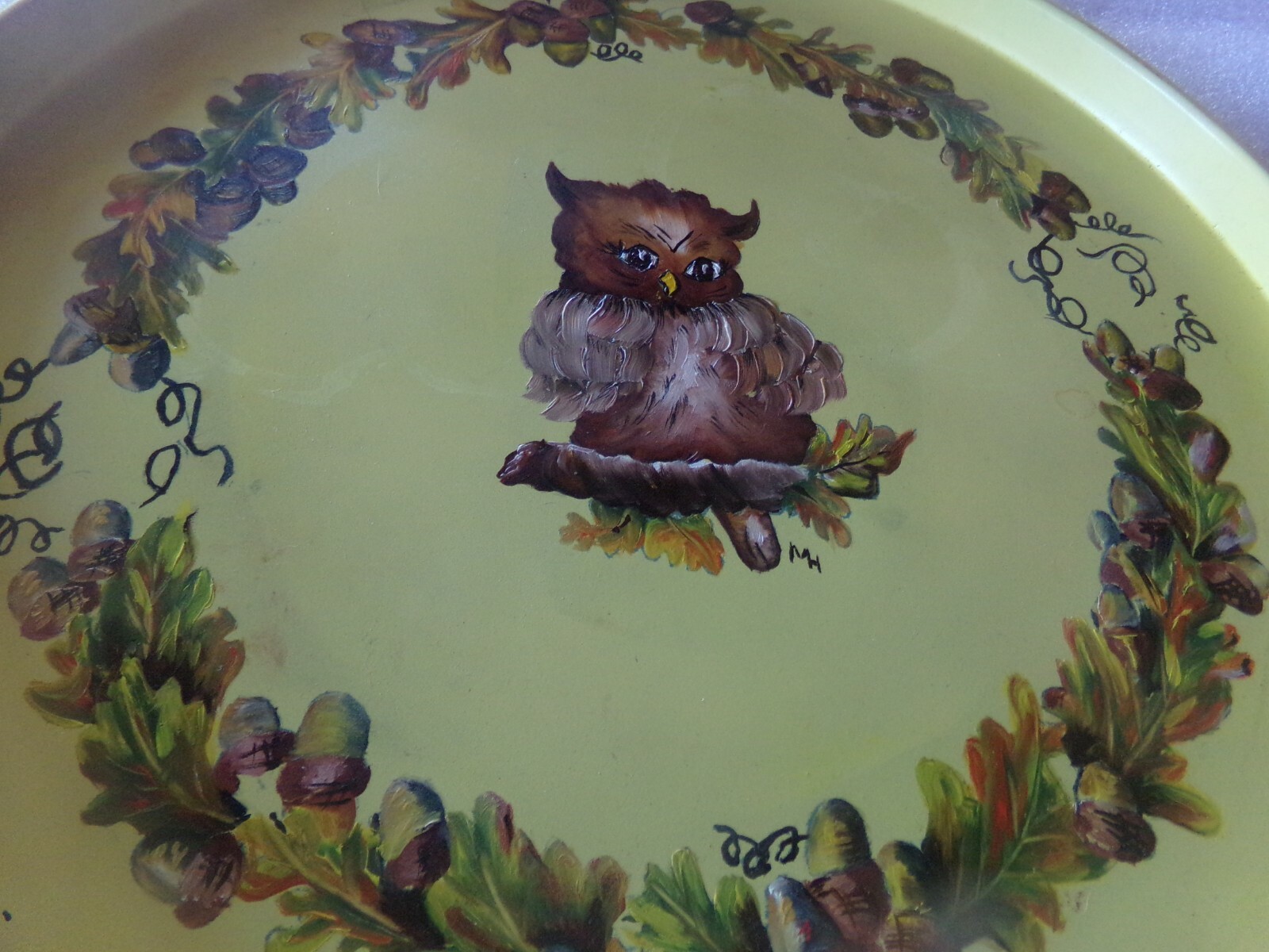 VINTAGE Hand Painted Owl Metal 12