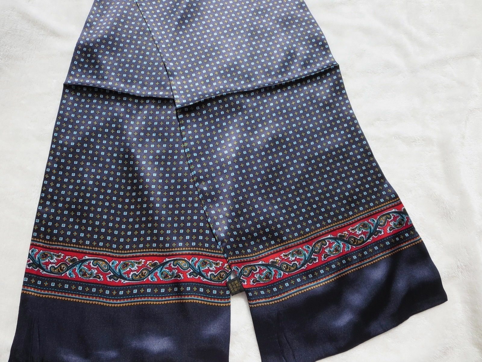100 Silk Scarf Men Vintage Paisley Double Layer Mufflers Blue Anniversary Sale