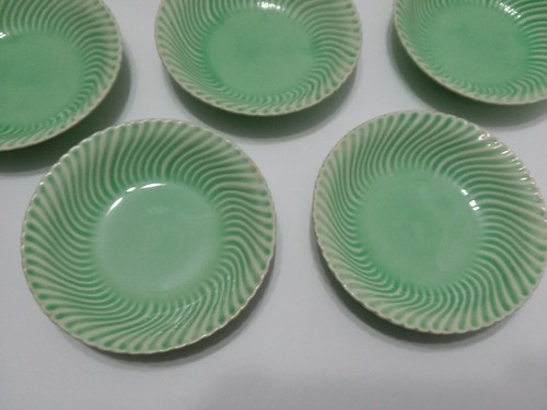 Set of 5 Antique Limoges China Co Green Swirl Berry Bowls USA Sebring Ohio