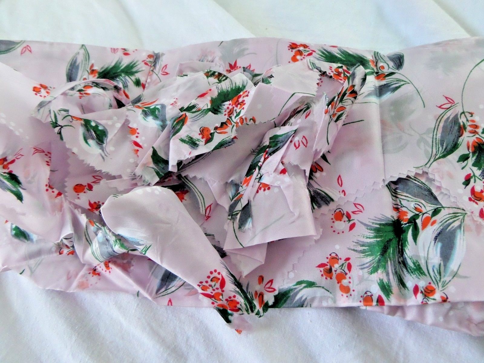 Vtg Lavender Floral print silky type fabric scraps scarf doll clothes