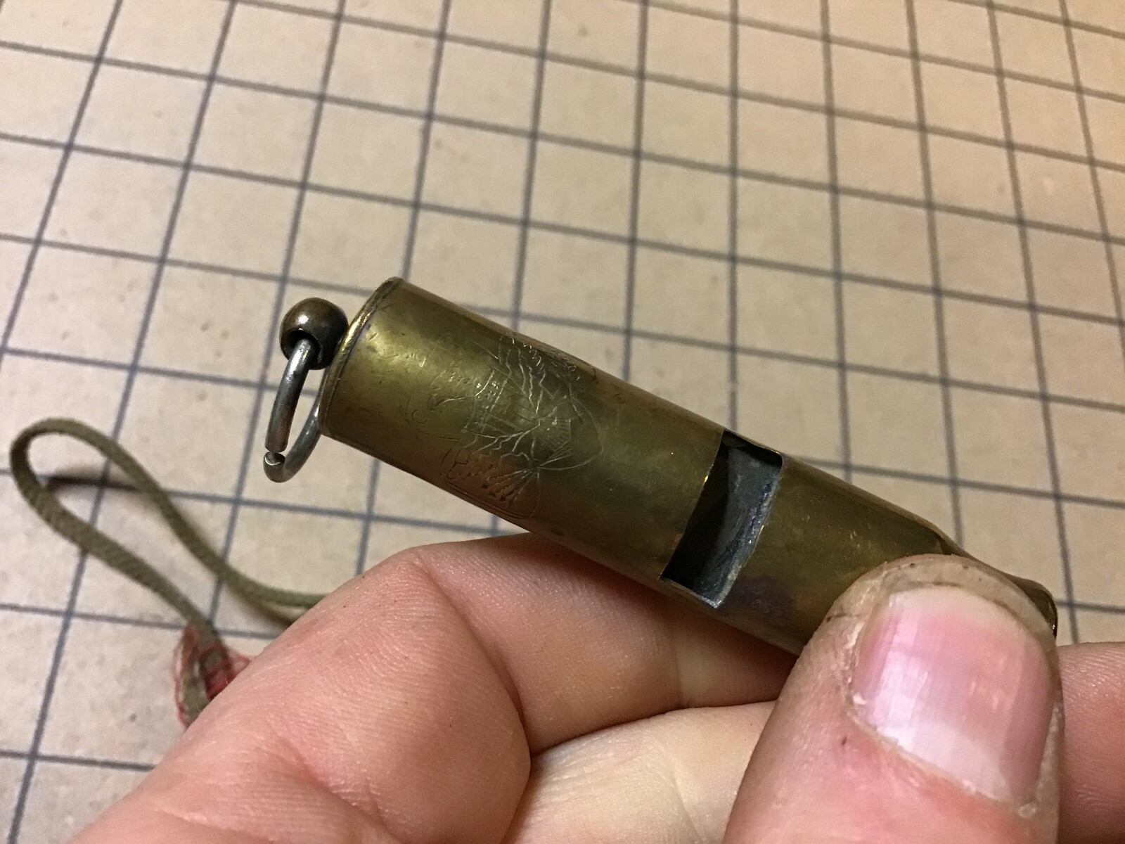 Vintage working WHISTLE -- BRASS -- marked B & R w an EAGLE
