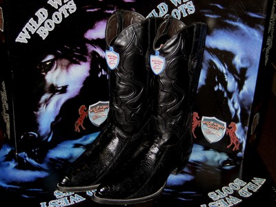 Pre-owned Wild West Boots Wild West Black Genuine Ostrich Leg Western Cowboy Boot J-toe (ee+) 2990505