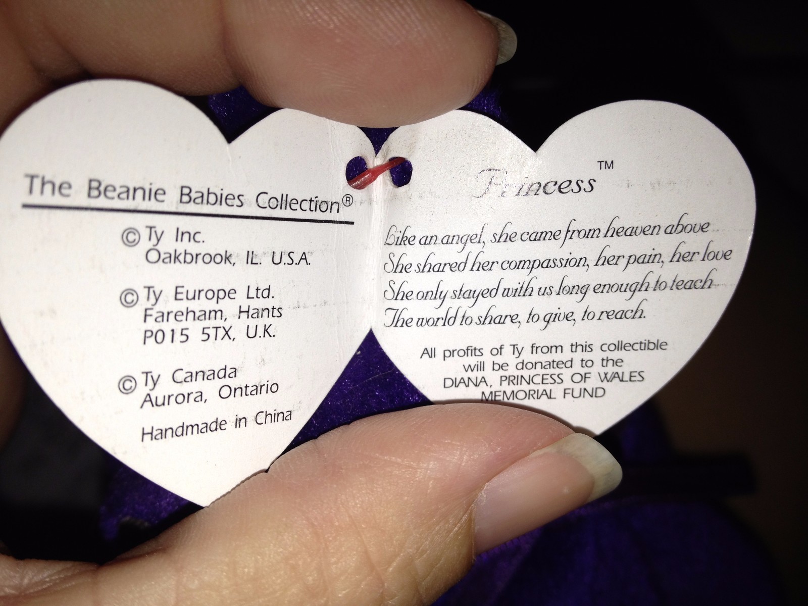 Beanie Baby Princess Diana 1st Edition  PE Pellets No SPACE Made in China RARE