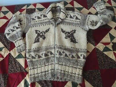 Vtg 60s Cowichan Knit Wool Sweater Canada Chunky Native Aztec Indian
