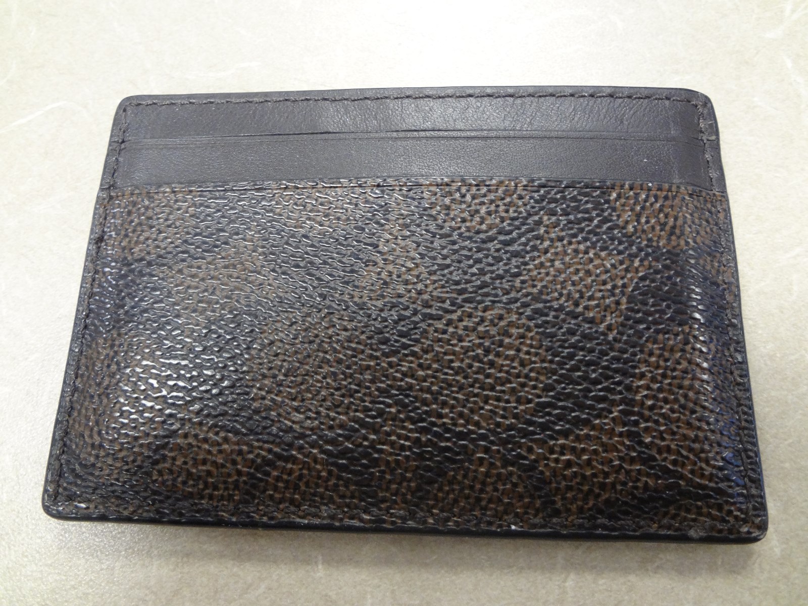 COACH Signature Black/Brown ID Credit Card Holder Bill Fold Mini Slim Wallet