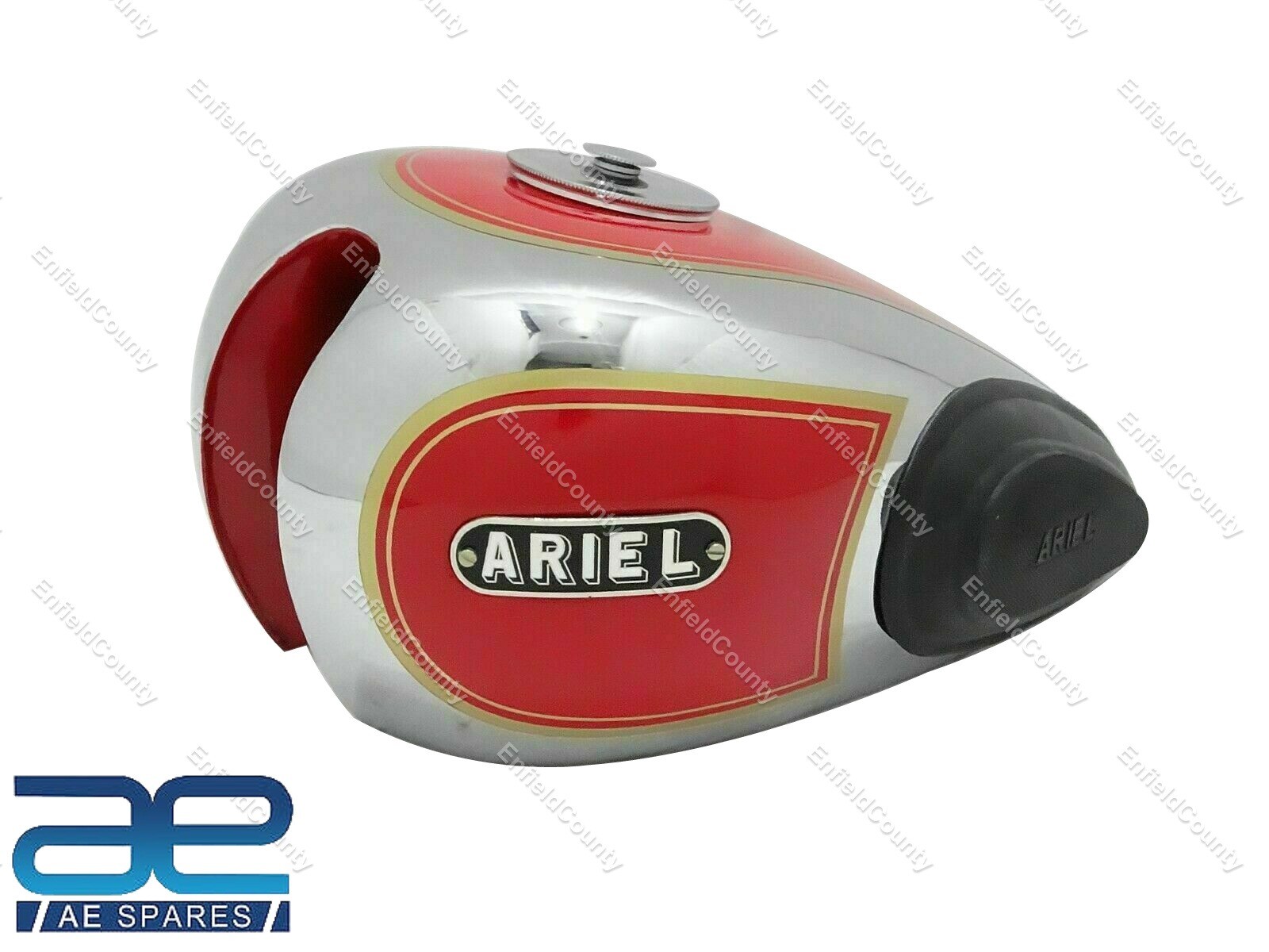 For Ariel 350cc Chrome & Red Painted Petrol Fuel Tank With Cap & Tank Knee Pad 