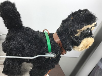 Vintage Battery Opperated Tin Litho Scottie Dog Toy w/ Cart parts repair