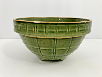 Vintage McCoy 9 5/8'' Green Yellow Ware Windowpane Bowl Shield #9