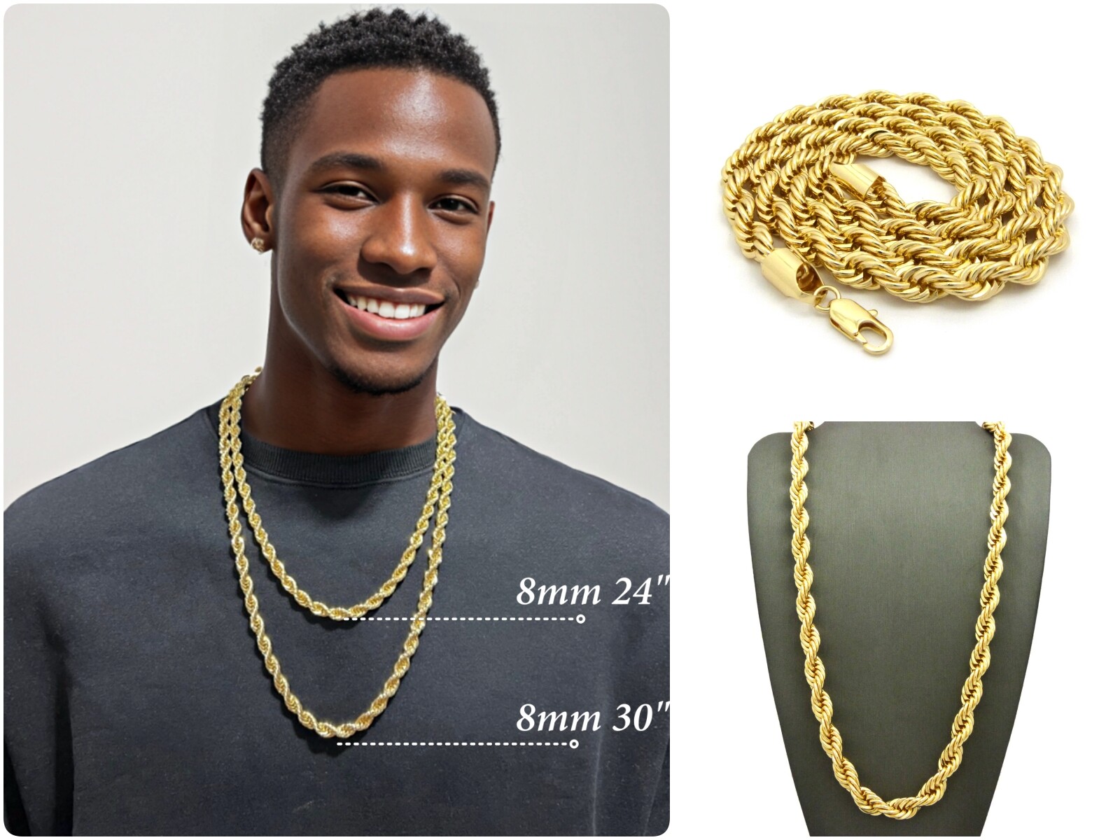Men's 80's Hip Hop 14K Gold Plated 6, 8,10mm 24 Men's 80's Hip Hop 14K Gold Plated 6, 8,10mm 24