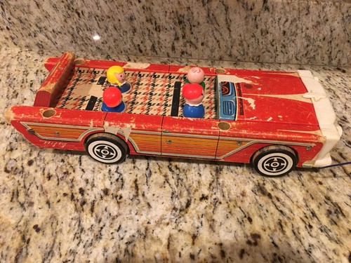 60's FISHER PRICE NIFTY WOODEN STATION WAGON PULL TOY Kids Car