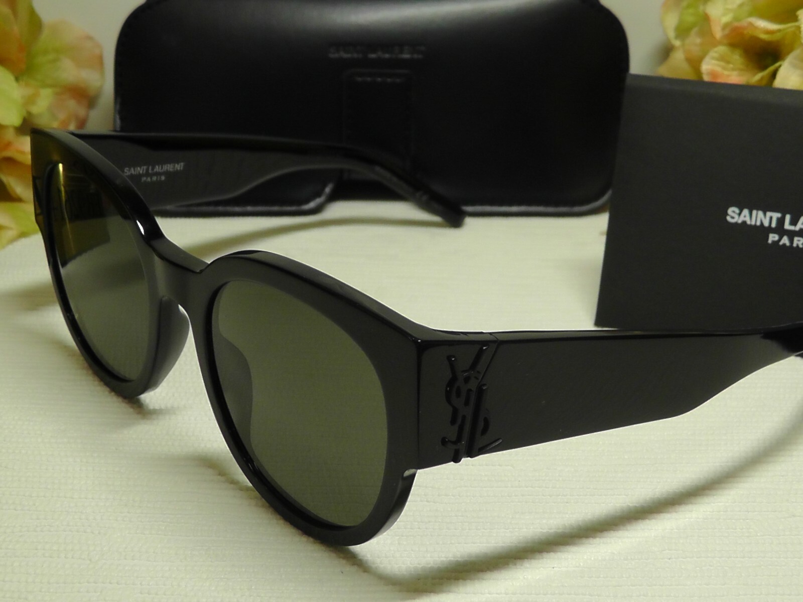 Pre-owned Saint Laurent Ysl Slm19 Core Shiny Black Frame Sunglasses 54 21 135italy In Gray