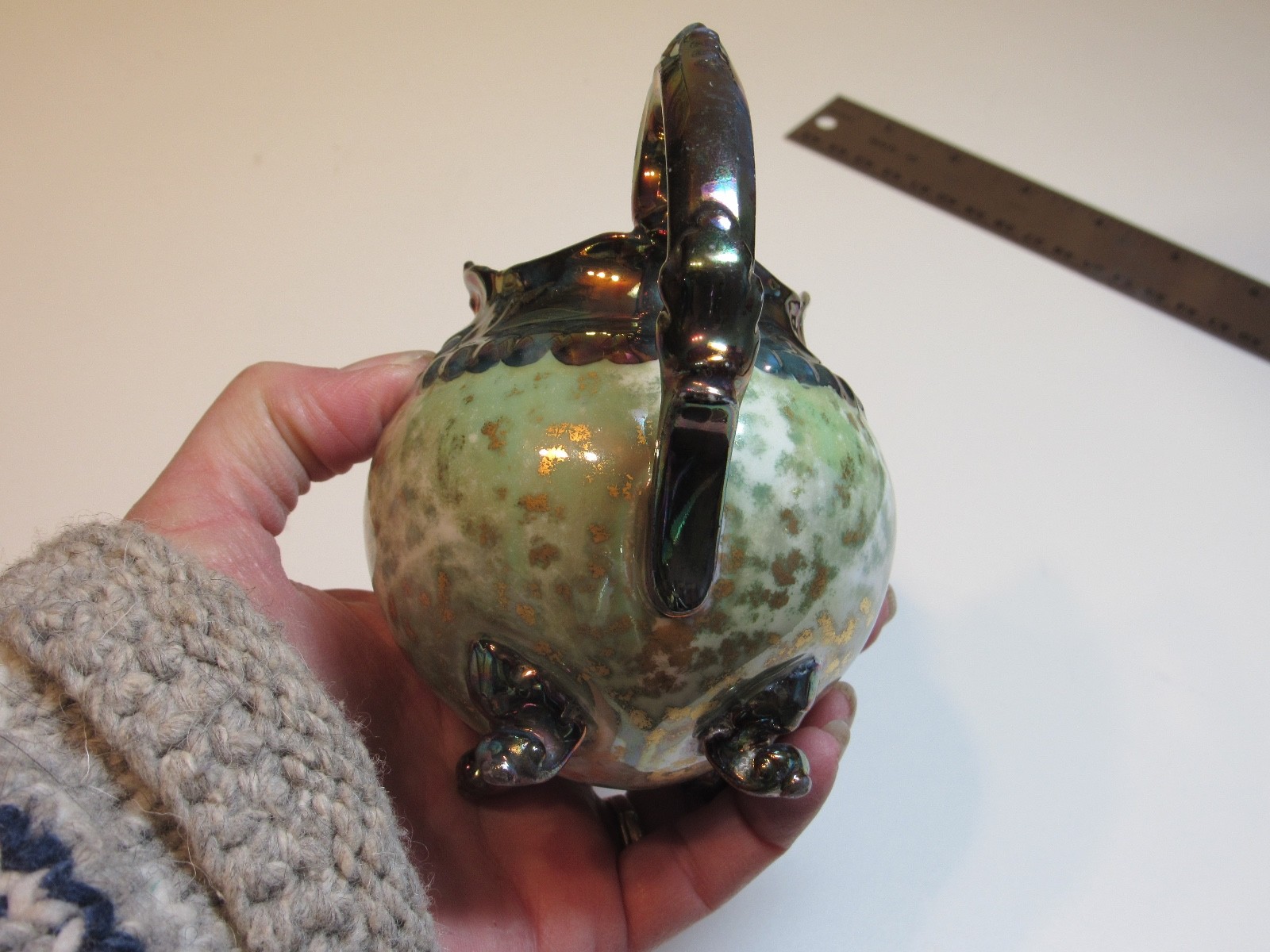 Antique Luster Ware Pitcher Lusterware Rare Green - Signed JLR