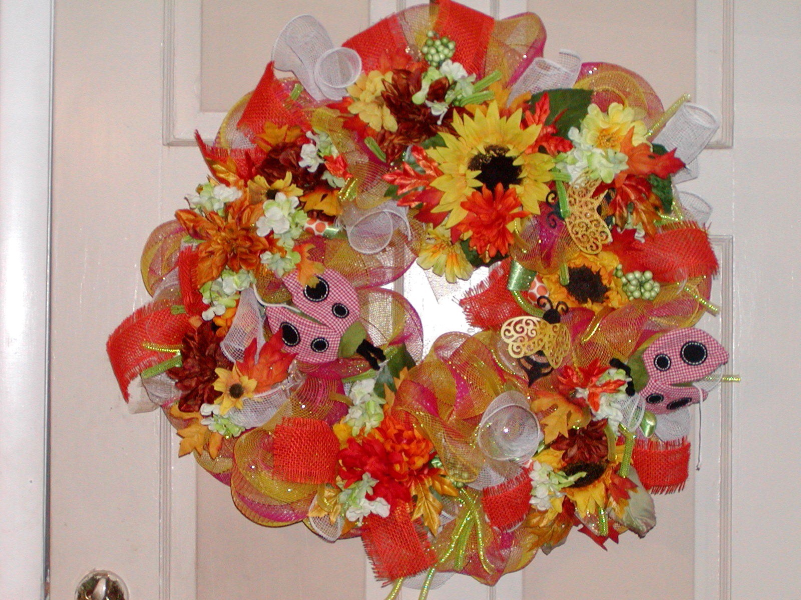 OOAK Sunflower Ladybug Bee Door Wreath, approx. 25