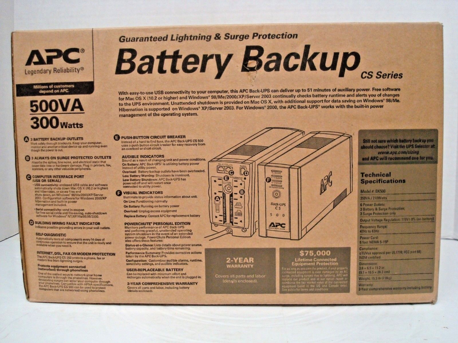 UPS CS 500 Battery Backup System Six-Outlet 500 V  NEW in factory sealed box.
