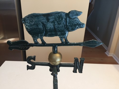 WHIMSICAL PIG WEATHERVANE, Weather Vane Green, Metal, 15” Home Decor