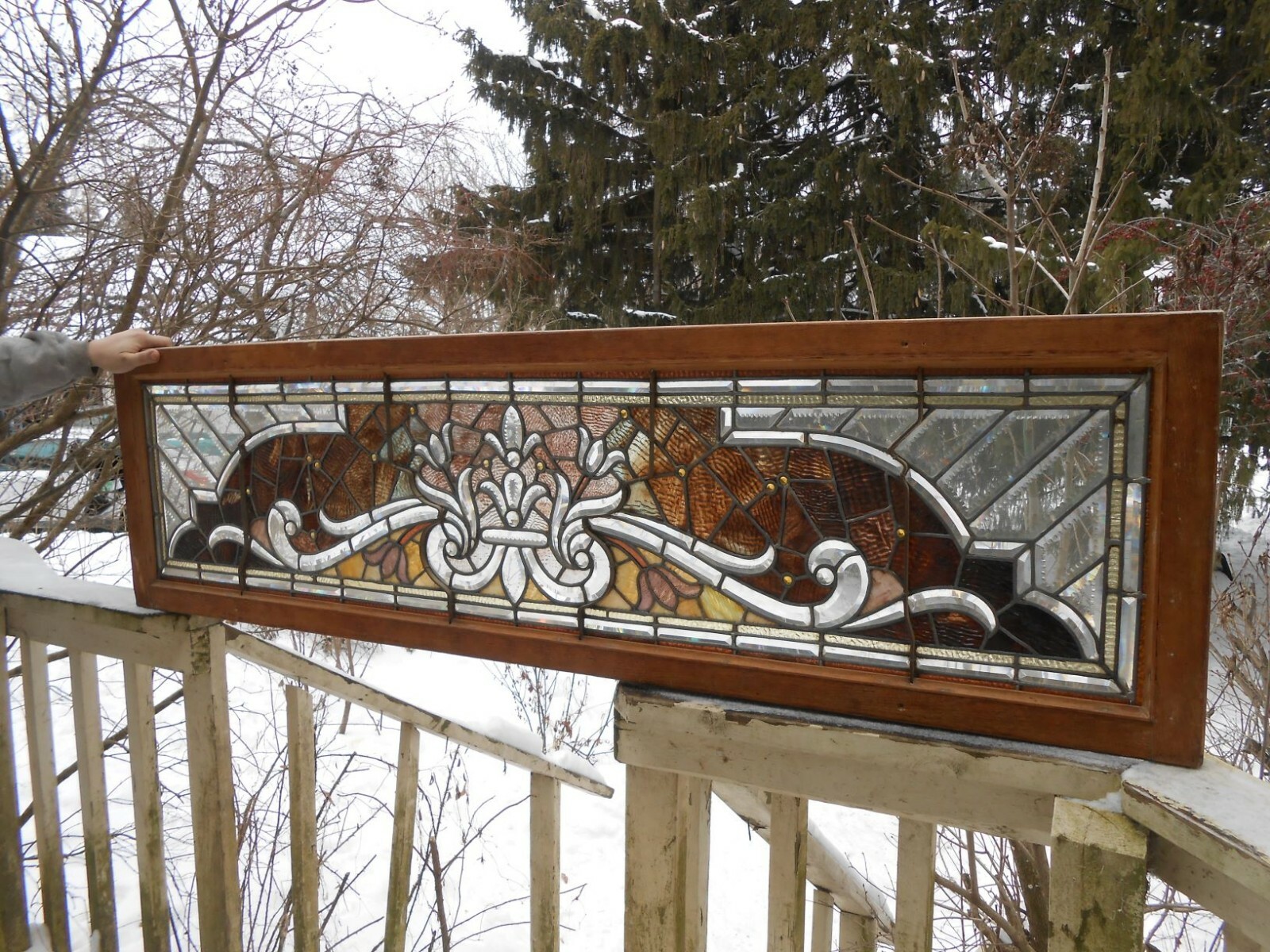 Antique Stained Glass Beveled Jeweled Zipper Glass Window