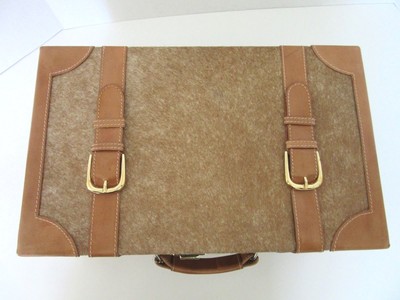 LARGE COWHIDE HAIR on HIDE LEATHER SUITCASE ACCESSORY STORAGE BOX W/LOCK~New