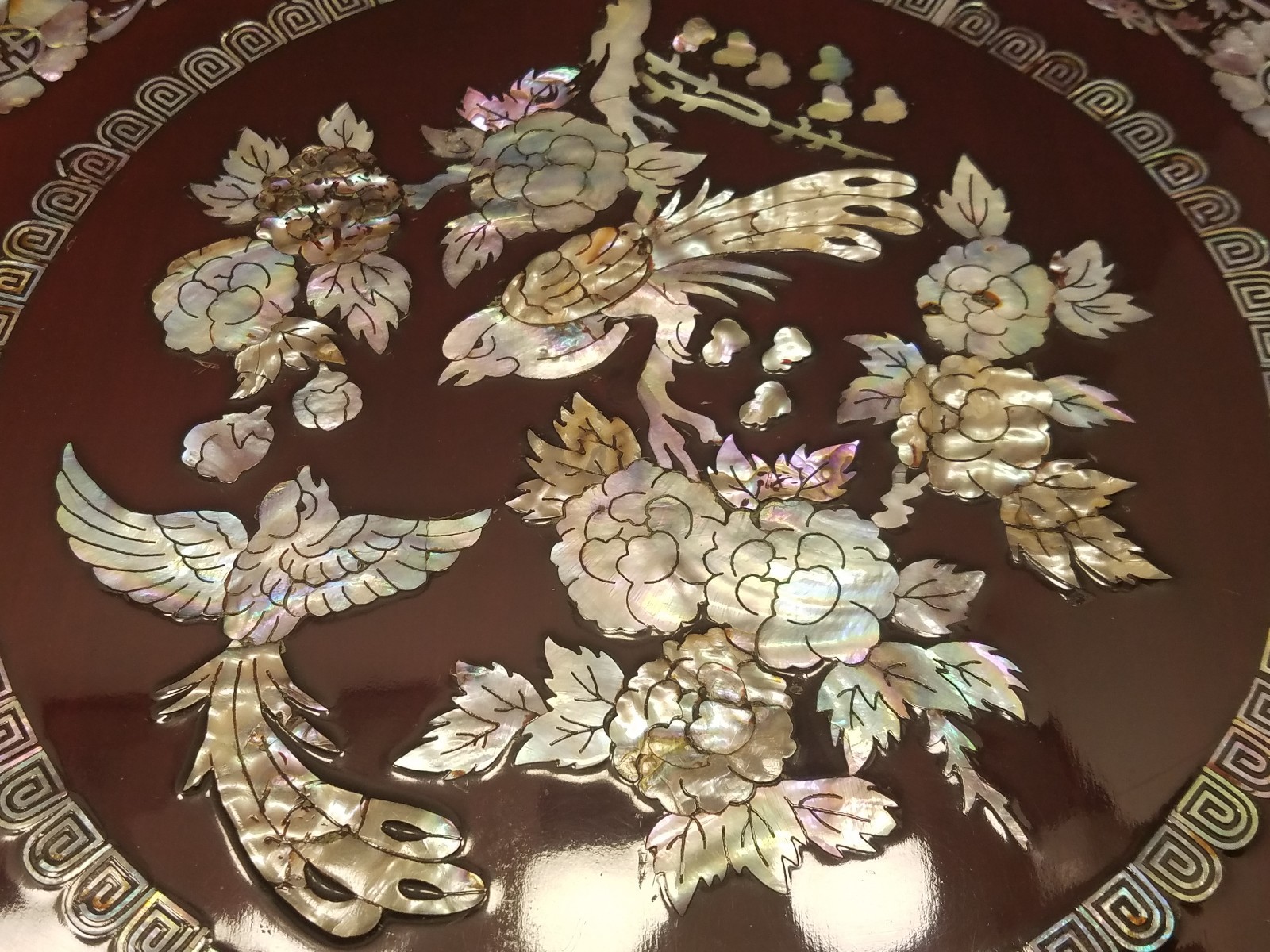 Vintage Korean Wooden Tea Table red mother of Pearl inlay