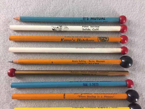 Vintage Wooden Advertising Pencils Phone Dialer Wood Ball Tops Tips Lot of 12