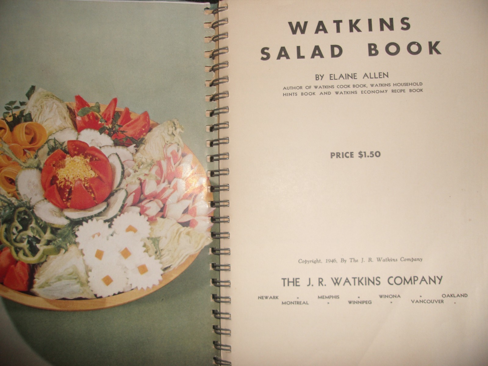 1946 WATKINS SALAD BOOK VINTAGE ADVERTISING JR WATKINS PRODUCT COLLECTIBLE BOOK