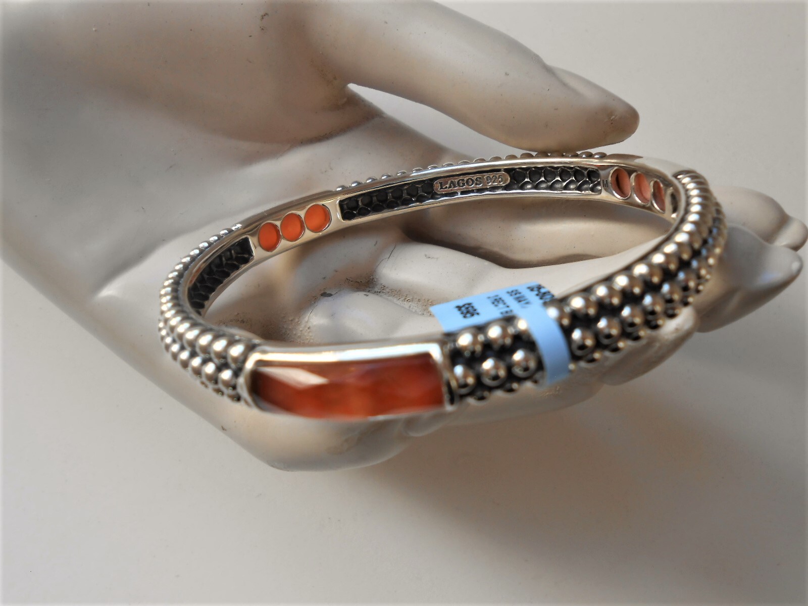 Pre-owned Lagos Maya Caviar Carnelian 3 Doublet Bangle Bracelet Sterling Rare $695 In Orange/silver