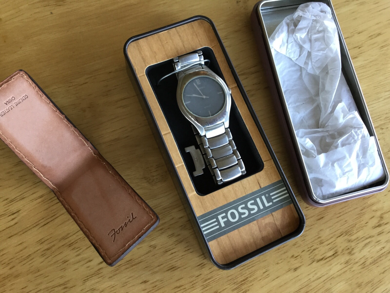Fossil stainless watch & Patent Leather money clip.