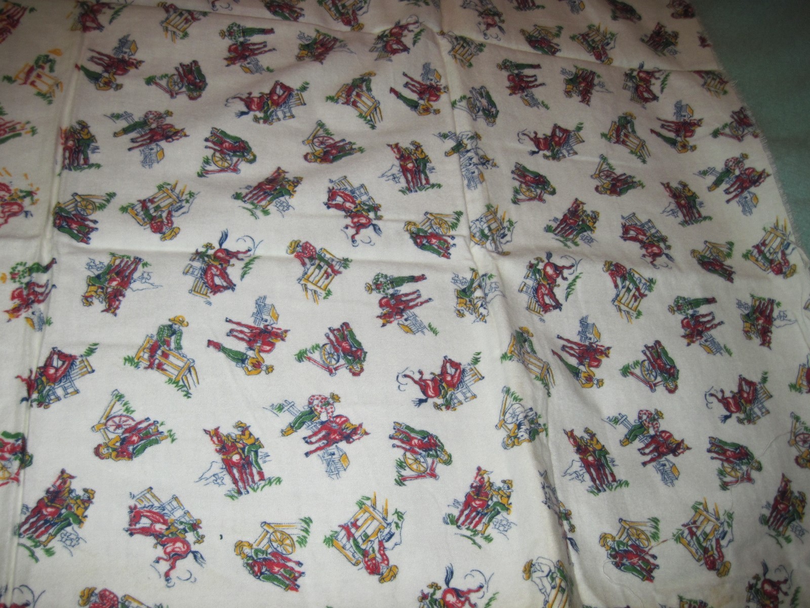 2 Pieces Vtg 1950s Childs Flannel Fabric Cowboys Horses Broncos 35