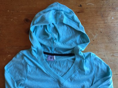 NWT Women's EXIST Miami Size S Teal LS Hoodie Shirt Light Weight Cotton/Poly B9