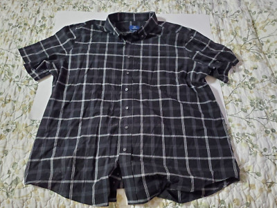 GEORGE Casual Dress Shirt Black Plaid Lightweight Cotton Stretch Classic Fit 2XL