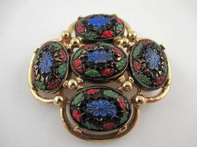 Sarah Coventry Light of the East Vintage Brooch, Pin Red Green Blue Black Mosaic