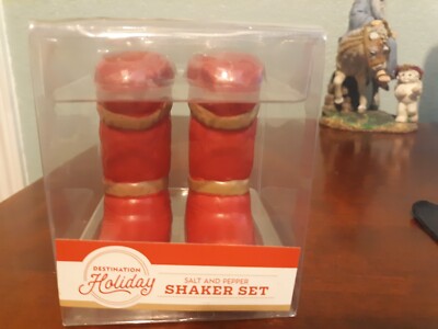 NOS Destination Holiday Christmas Salt & Pepper Shakers Red Cowboy Santa Boots