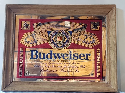 Vintage Anheuser Busch Budweiser Beer Framed Mirror Bar Sign
