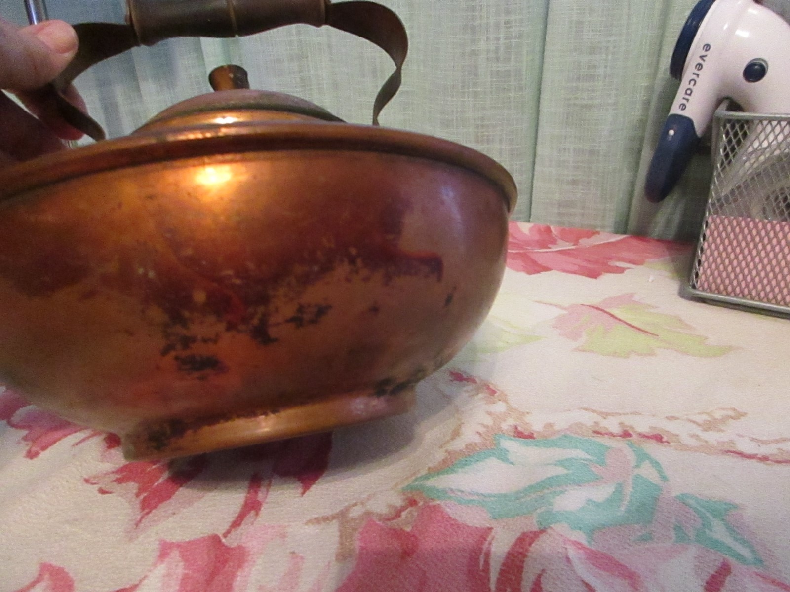 Vintage Portugal Copper Genie lamp Tea Kettle Wood handle 8x8
