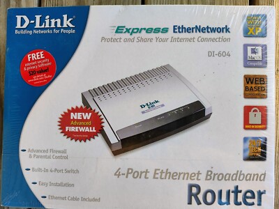 D-Link 4-Port Ethernet Broadband Router DI-604 Cable/DSL XBox Compatible, SEALED