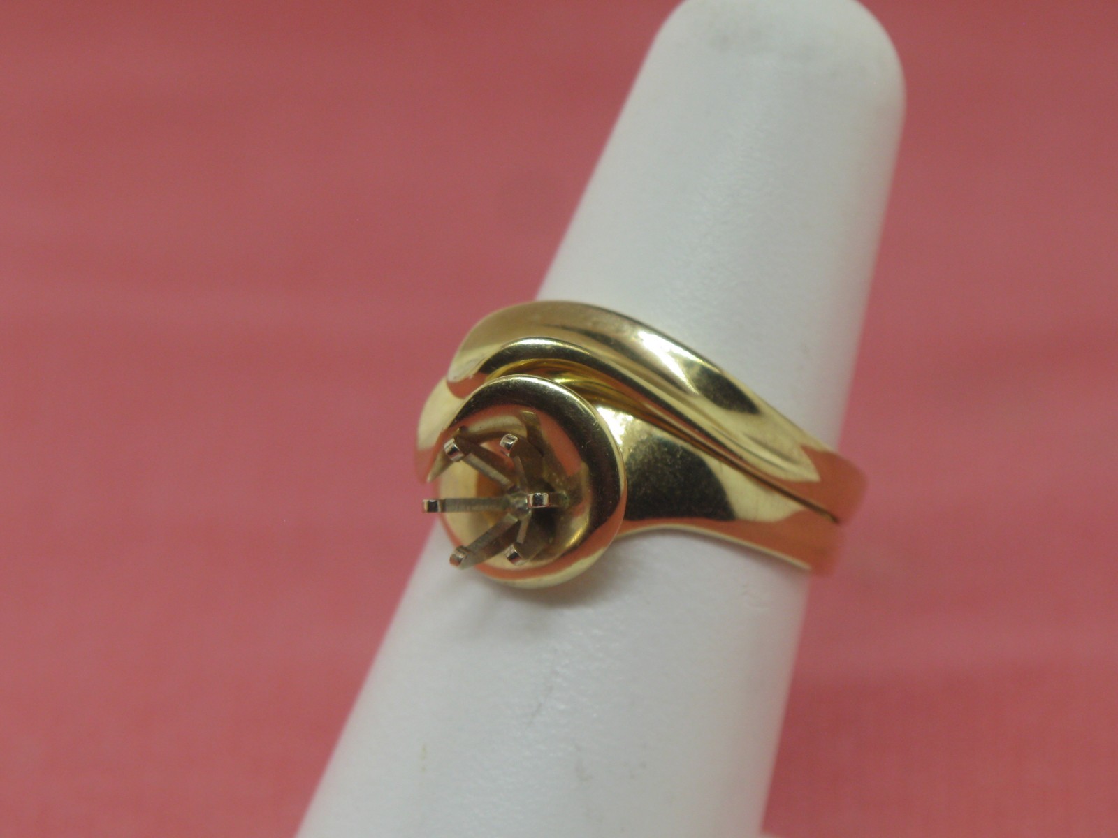 14K Yellow Gold Bridal Set (Engagement + Wedding Band) Holds ~1/2 CT Round Stone