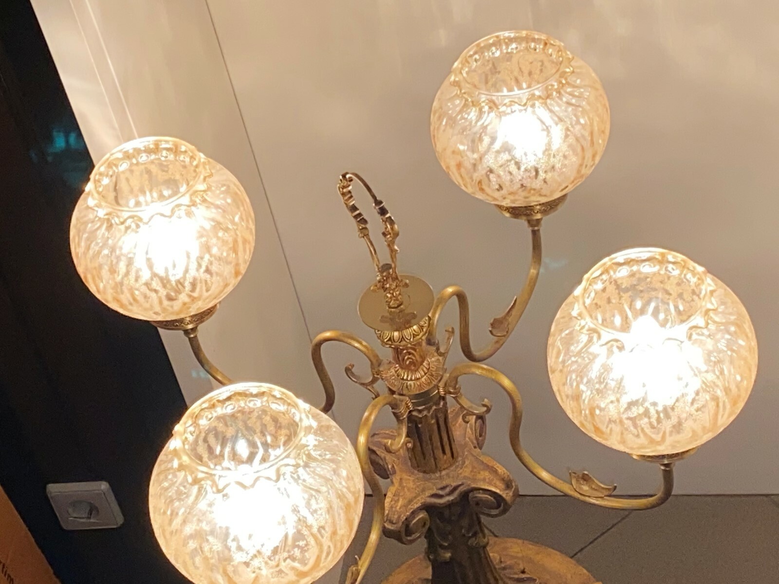 XL alte tischlampe Messing Selten schwer HOLZ Tischlampe ...