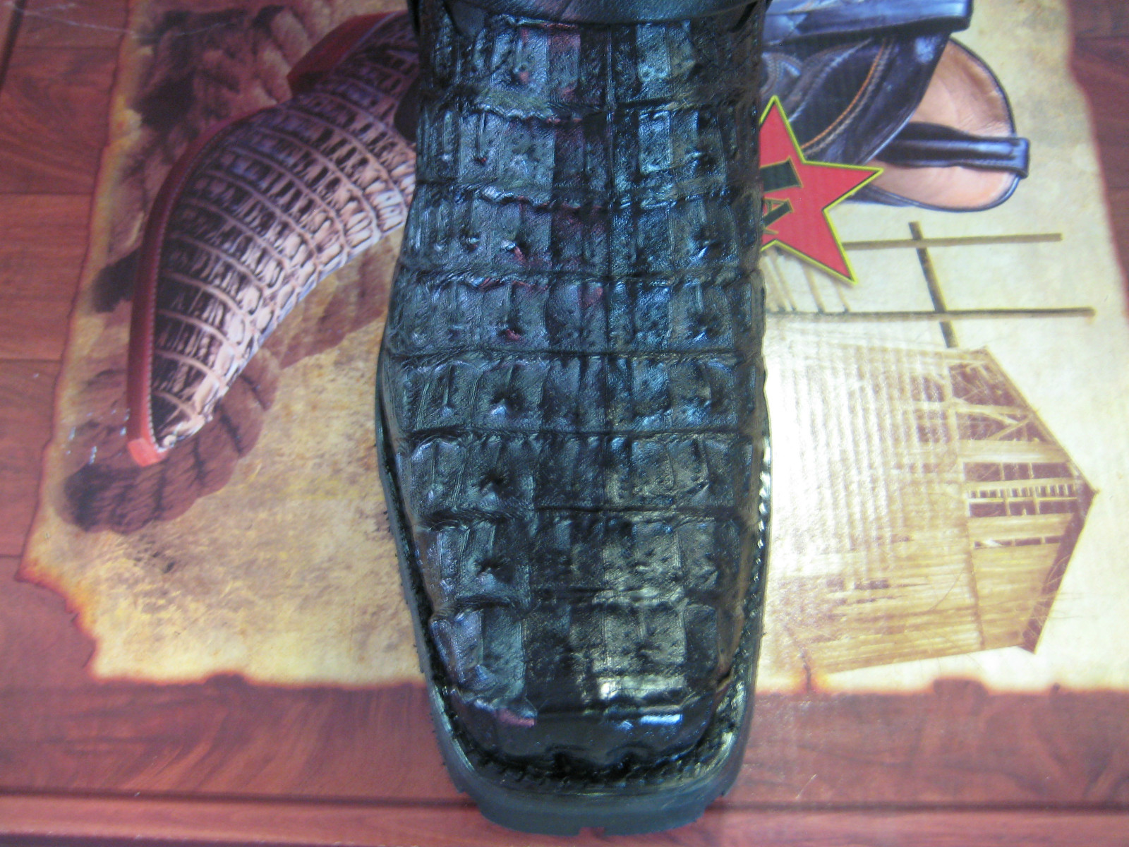 Pre-owned Los Altos Boots Los Altos Genuine Crocodile Black Motorcycle Biker Western Cowboy Ee+ Boot