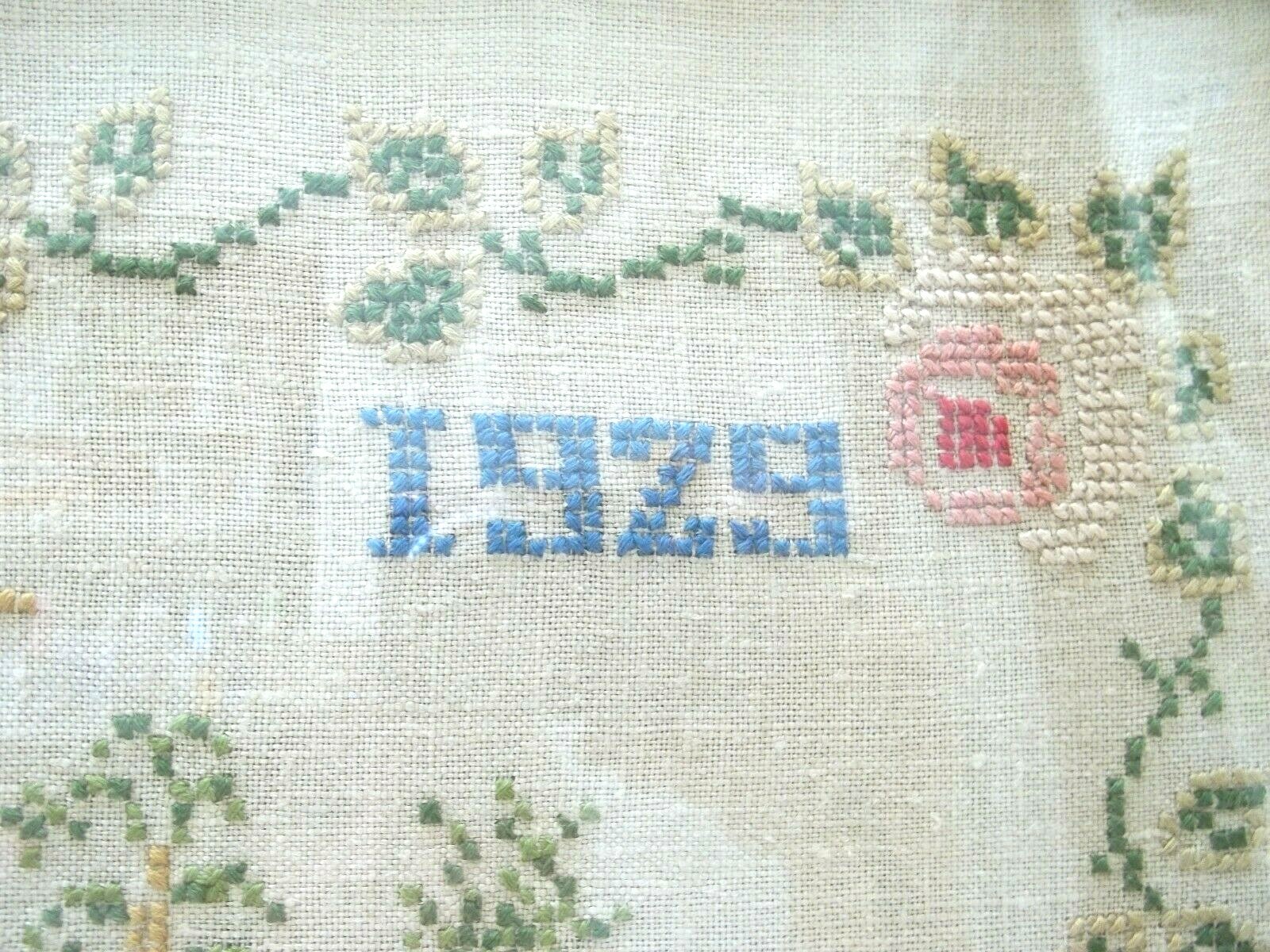 Vintage Antique 1929 Framed Sampler Cross Stitch Needlework Home Sweet Home