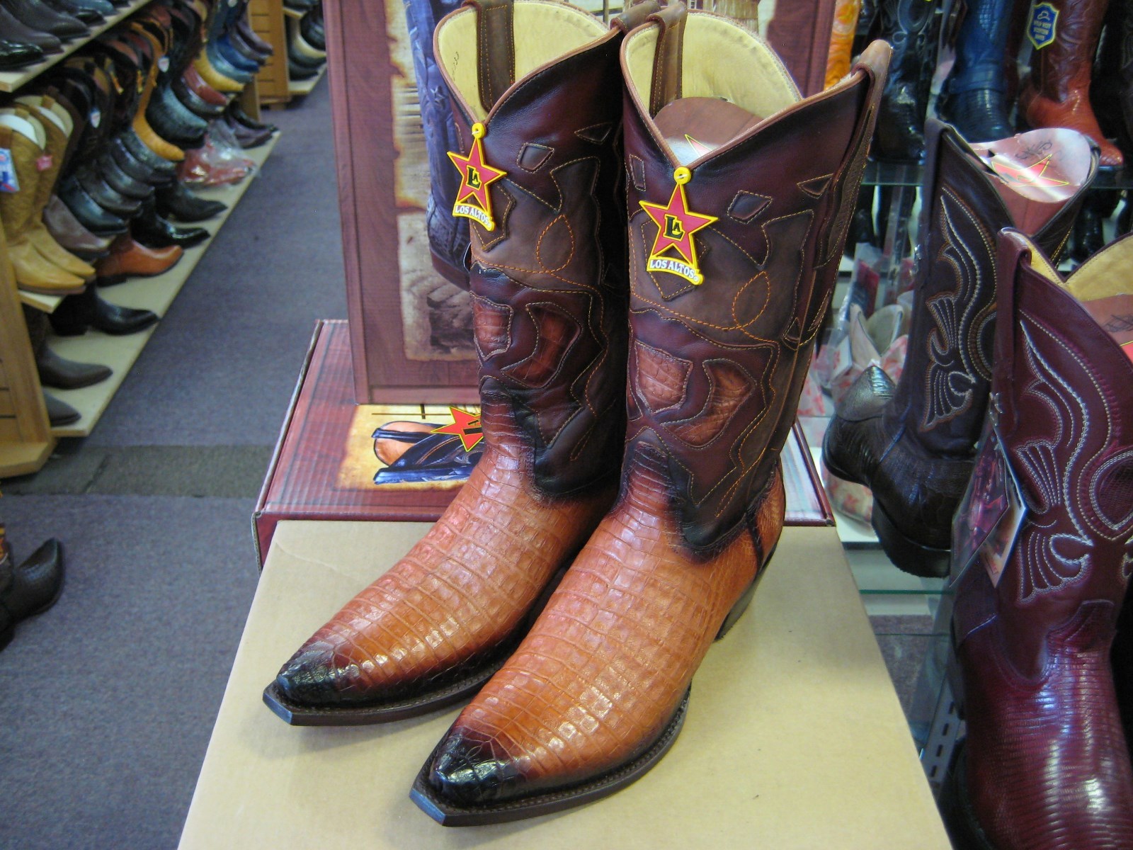 Pre-owned Los Altos Boots Los Altos Cognac Genuine Snip Toe Crocodile Western Cowboy Boot (ee) 9e28257 In Brown