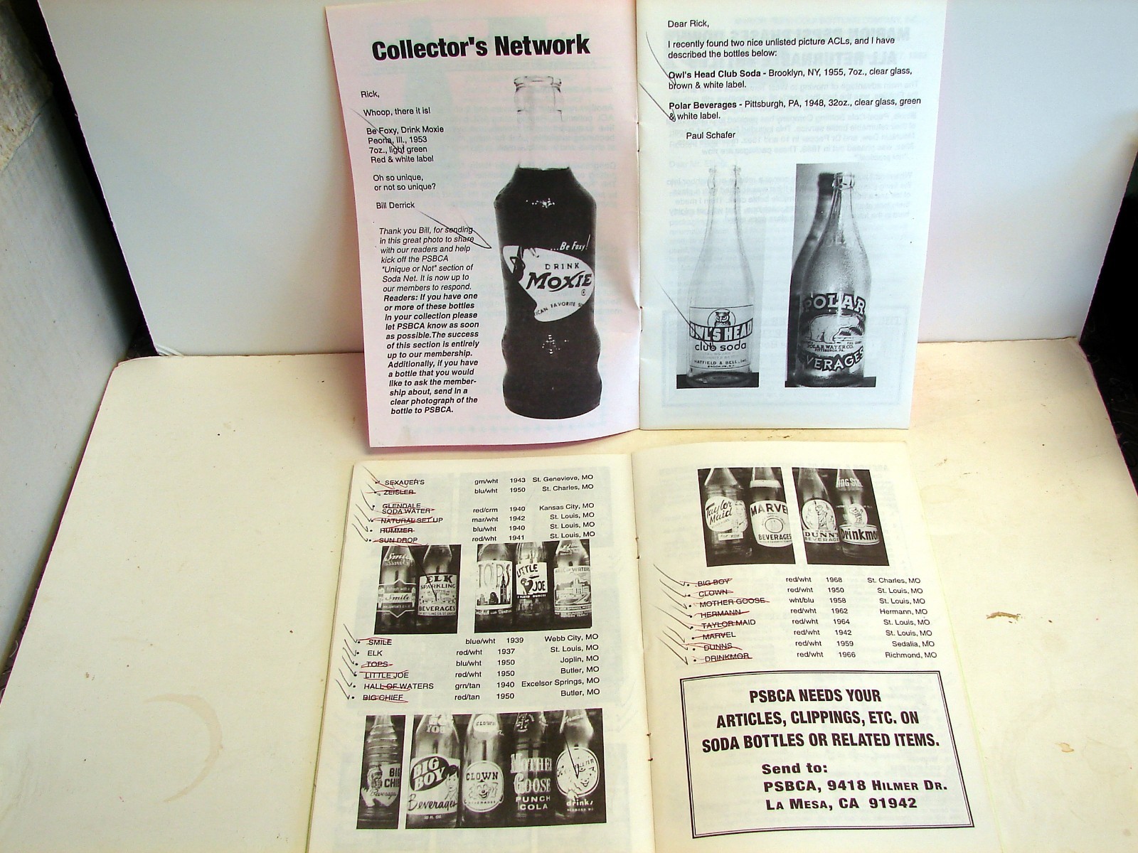 Painted Label Soda Net; 1994 (2) issues; ACL soda collectors Official Newsletter
